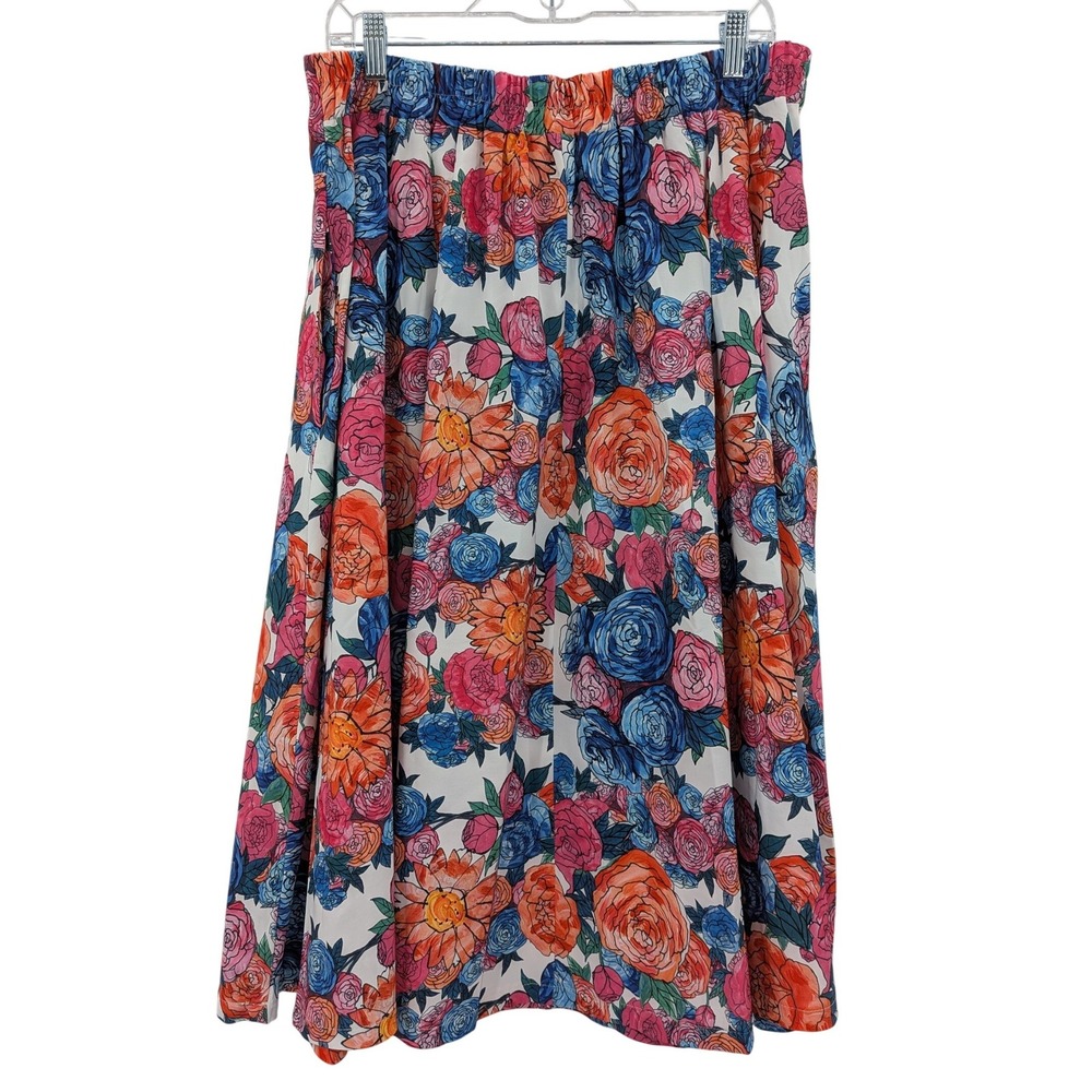 Boho Cottage Tradwife Belle Poque Floral HighWaist Button Pockets XL Midi Skirt - Picture 4 of 11